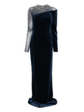 Jean Louis Sabaji Crystal Embellished Asymmetric Gown — Blue — Size XS — Front View