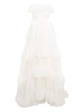 Jenny Packham Angel Falls Tiered Maxi Dress — White/ Red — Size XS — Front View