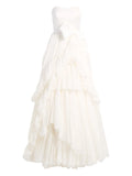 Jenny Packham Antonia Ruffled Bow Dress — White/ Red — Size XS — Front View