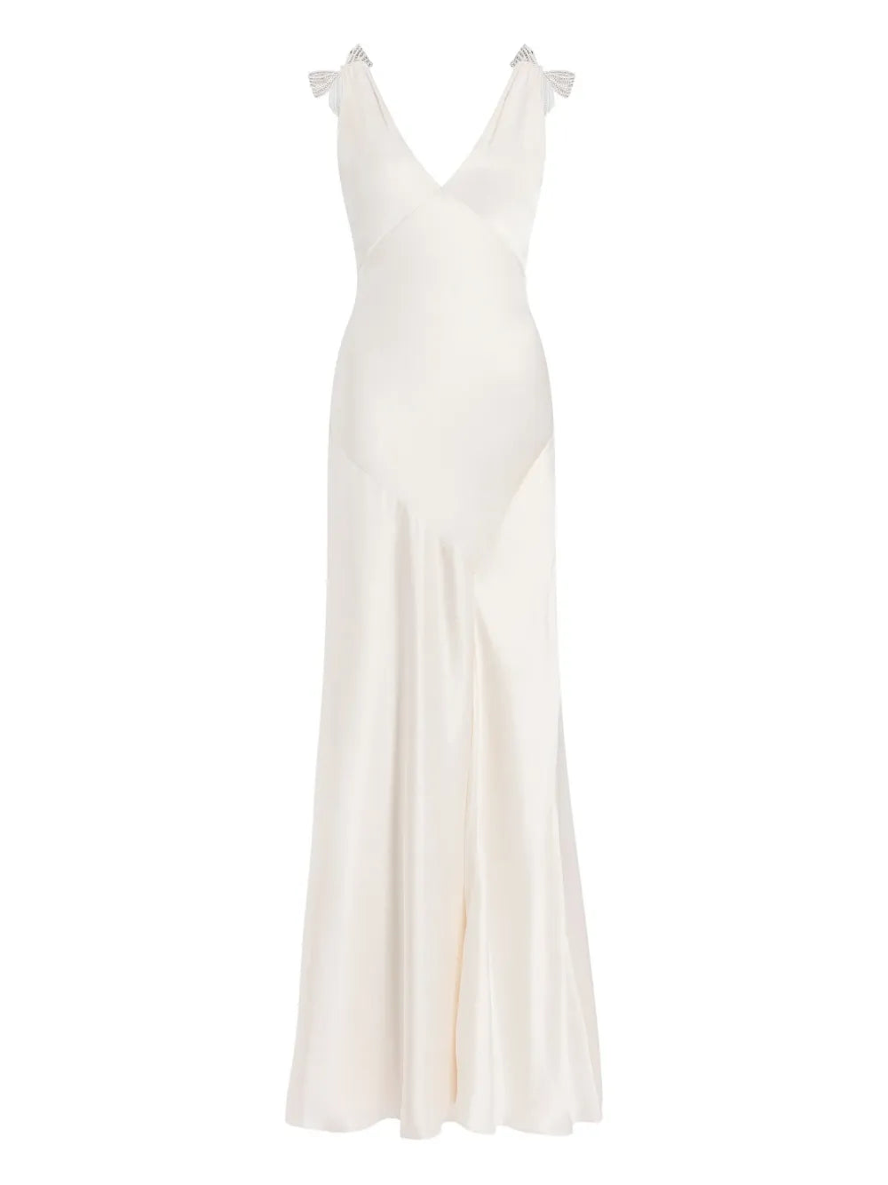 Jenny Packham Collette Beaded Bow Detail Maxi Dress — White — Size XS — Front View