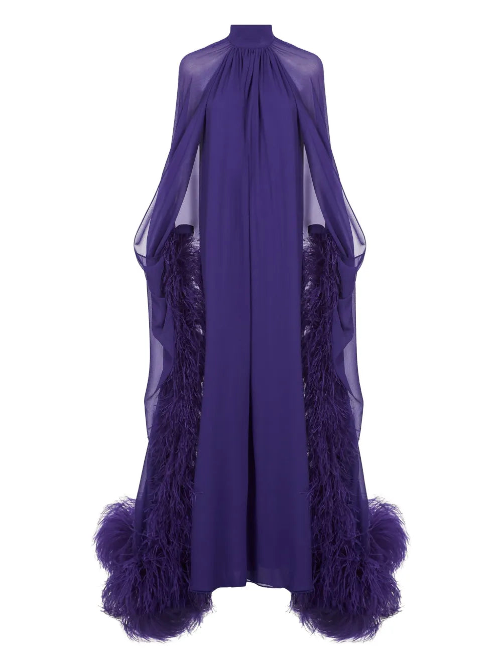 Taller Marmo Feathered Eterea Maxi Gown — Red — Size XS — Front View