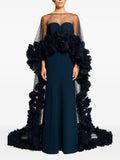 Jenny Packham Petal Bloom Ruffle Detailed Cape — Blue — Size XS — Front View