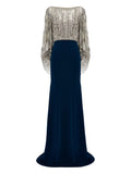 Jenny Packham Wanderlust Sequin Embellished Maxi Dress — Black/ Blue — Size S — Front View
