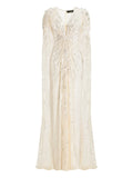 Jenny Packham Goldfinger Sequin Embellished Maxi Dress — White/ Gold — Size XXS — Front View