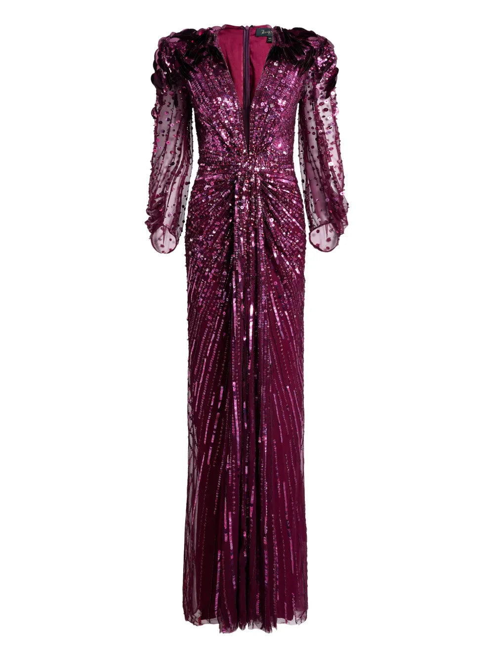 Jenny Packham Xenia Sequin Embellished Maxi Dress — Red/ Purple — Size S — Front View