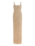 Jenny Packham Tatianna Sequin Embellished Maxi Dress — Beige — Size XS — Front View