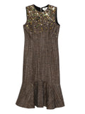 Fendi Embellished Ruffled Dress — Brown — Size XS — Front View
