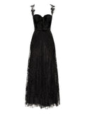 Oscar De La Renta Foxglove Guipure Dress — Black — Size XS — Front View