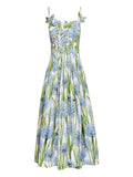Oscar De La Renta Allium Embroidered Dress — Beige/ Blue/ Red — Size XS — Front View
