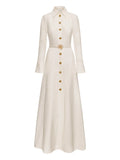 Oscar De La Renta Long Sleeve Maxi Dress — Off White/ White — Size XS — Front View