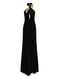Oscar De La Renta Leaf Embellishment Velvet Gown — Black/ Gold — Size XS — Front View