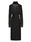 Oscar De La Renta Pearl Embellishment Georgette Midi Dress — Black — Size XS — Front View