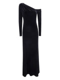 Lauren Ralph Lauren One Shoulder Velvet Dress — Black — Size S — Front View