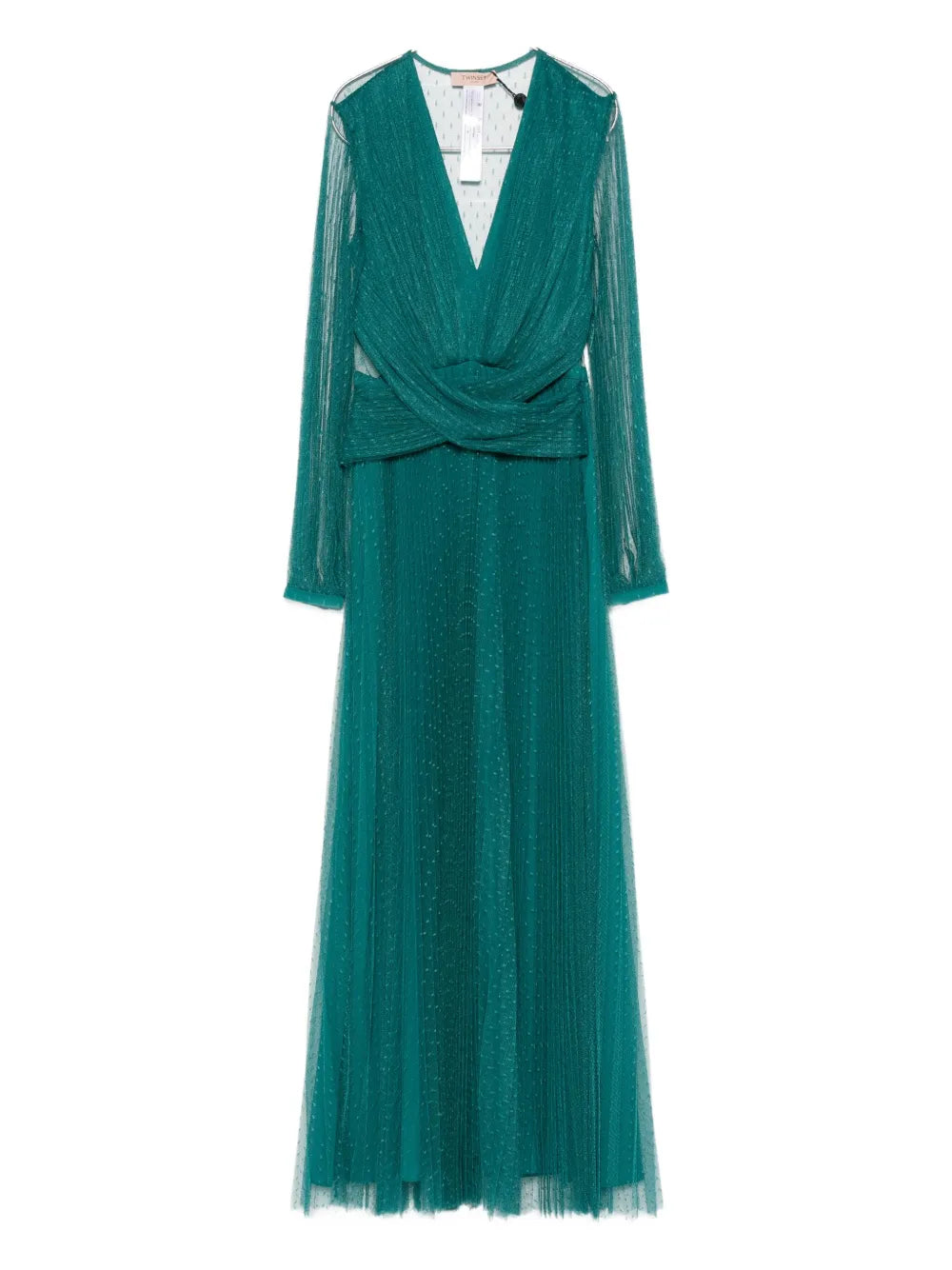 Twinset Twisted Long Sleeved Dress — Green — Size XS — Front View