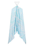Pucci Marmo Print Silk Midi Dress — Blue — Size XS — Front View