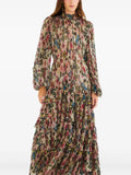 Farm Rio Ruffled Floral Maxi Dress — Green/ Pink — Size XS — Front View