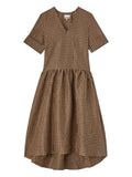 Ganni Checked V Neck Dress — Brown/ Red — Size S — Front View