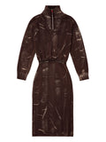 Diesel M Marcelle Zipped Turtleneck Midi Dress — Brown/ Red — Size S — Front View
