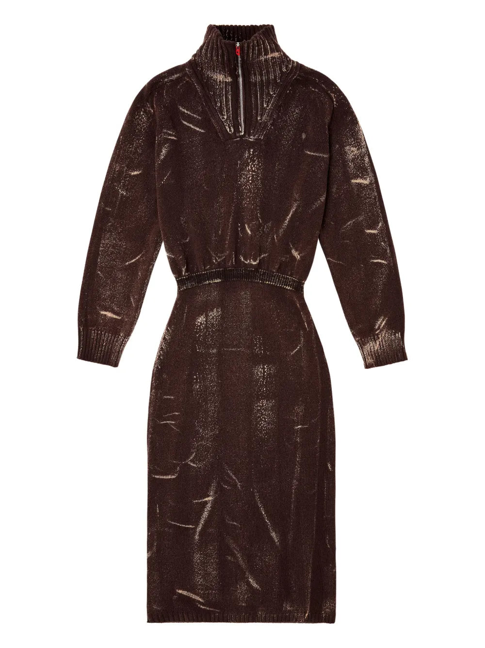 Diesel M Marcelle Zipped Turtleneck Midi Dress — Brown/ Red — Size S — Front View