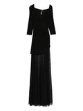 Norma Kamali Draped Design Mesh Panelled Maxi Dress — Black — Size XS — Front View