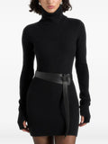 Maniere De Voir Kalia Turtleneck Belted Knitted Mini Dress — Black — Size XS — Front View