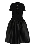 Self Portrait Button Detail Midi Dress — Black/ Gold — Size XS — Front View