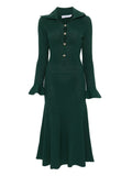 Self Portrait Collared Knitted Midi Dress — Red/ Green — Size XL — Front View