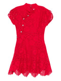Self Portrait Fine Lace Mini Dress — Red — Size XS — Front View