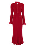 Self Portrait Beaded Trim Ribbed Midi Dress — Red — Size XS — Front View