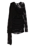The Andamane Xenia Lace Draped Mini Dress — Black/ Red — Size M — Front View
