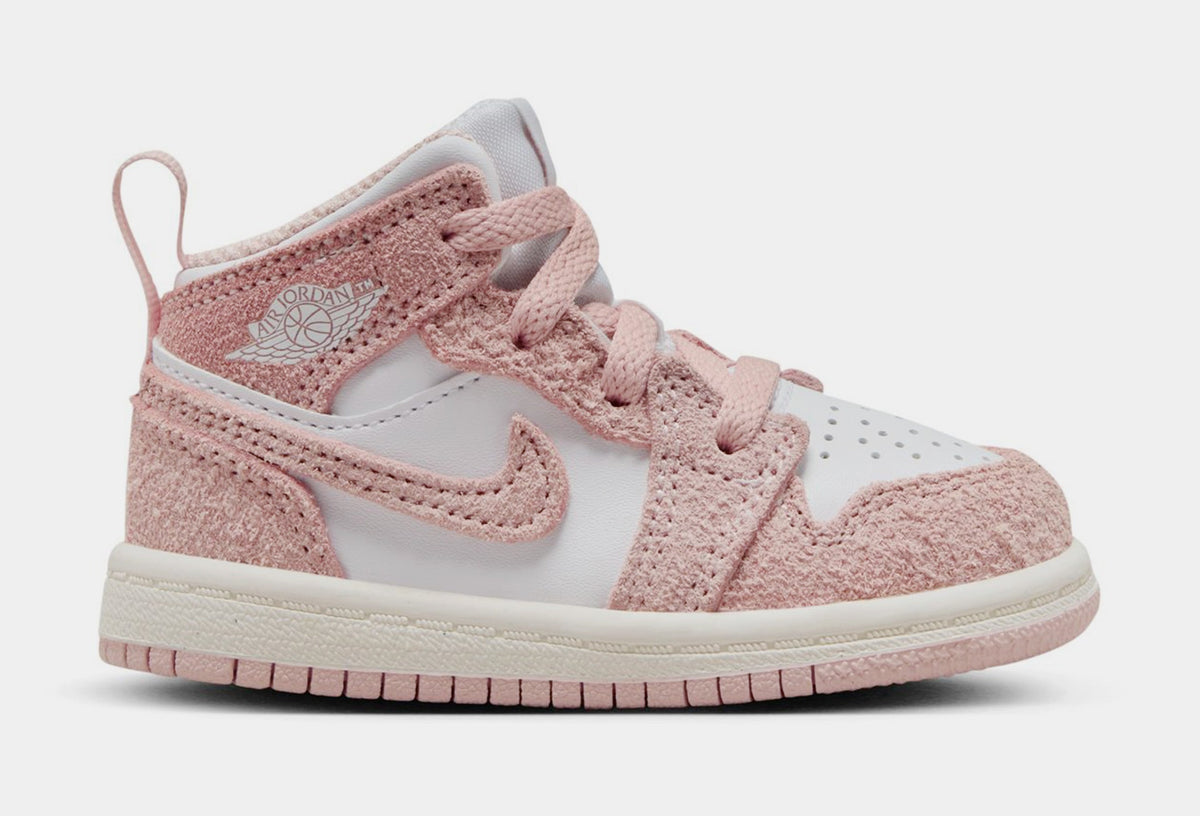 Exclusive Air Jordan 1 Mid SE Infant Toddler Lifestyle Shoes (White/Legend Pink/Sail) — 2C — Front View