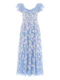 Needle Thread Sequin Ruffled Midi Dress — Blue — Size S — Front View