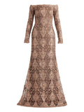 Tadashi Shoji Off Shoulder Maxi Dress — Brown — Size XS — Front View