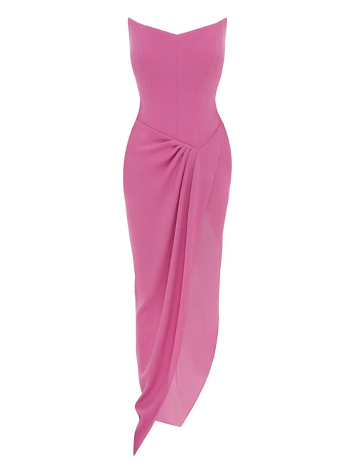 Alex Perry Asymmetrical Drape Maxi Dress — Pink — Size XS — Front View