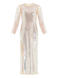 Needle Thread Valerie Gloss Sequin Long Sleeve Dress — Beige — Size XS — Front View