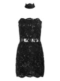 Alice Olivia Georgie Embellished Lace Strapless Mini Dress — Black — Size XS — Front View