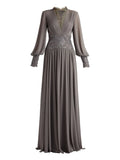 Tadashi Shoji Pleated V Neck Maxi Dress — Grey — Size XS — Front View