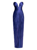 Maria Lucia Hohan Alessandra Strapless Lace Up Maxi Dress — Blue — Size M — Front View