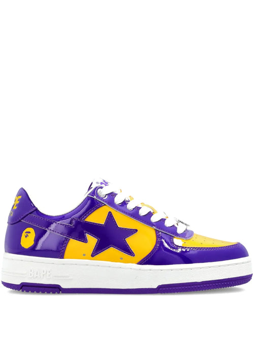 A Bathing Ape?Bape Sta Panelled Sneakers — Purple / Yellow — Size US M 3.5 - US W 5 — Front View