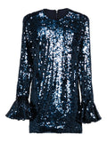 Rotate Birger Christensen Sequin Long Sleeve Mini Dress — Blue — Size S — Front View