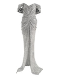 Ana Radu Off Shoulder Maxi Dress — Silver — Size S — Front View