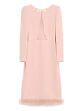 Valentino Garavani Midi Boa Shoulder Pads Dress — Pink — Size S — Front View