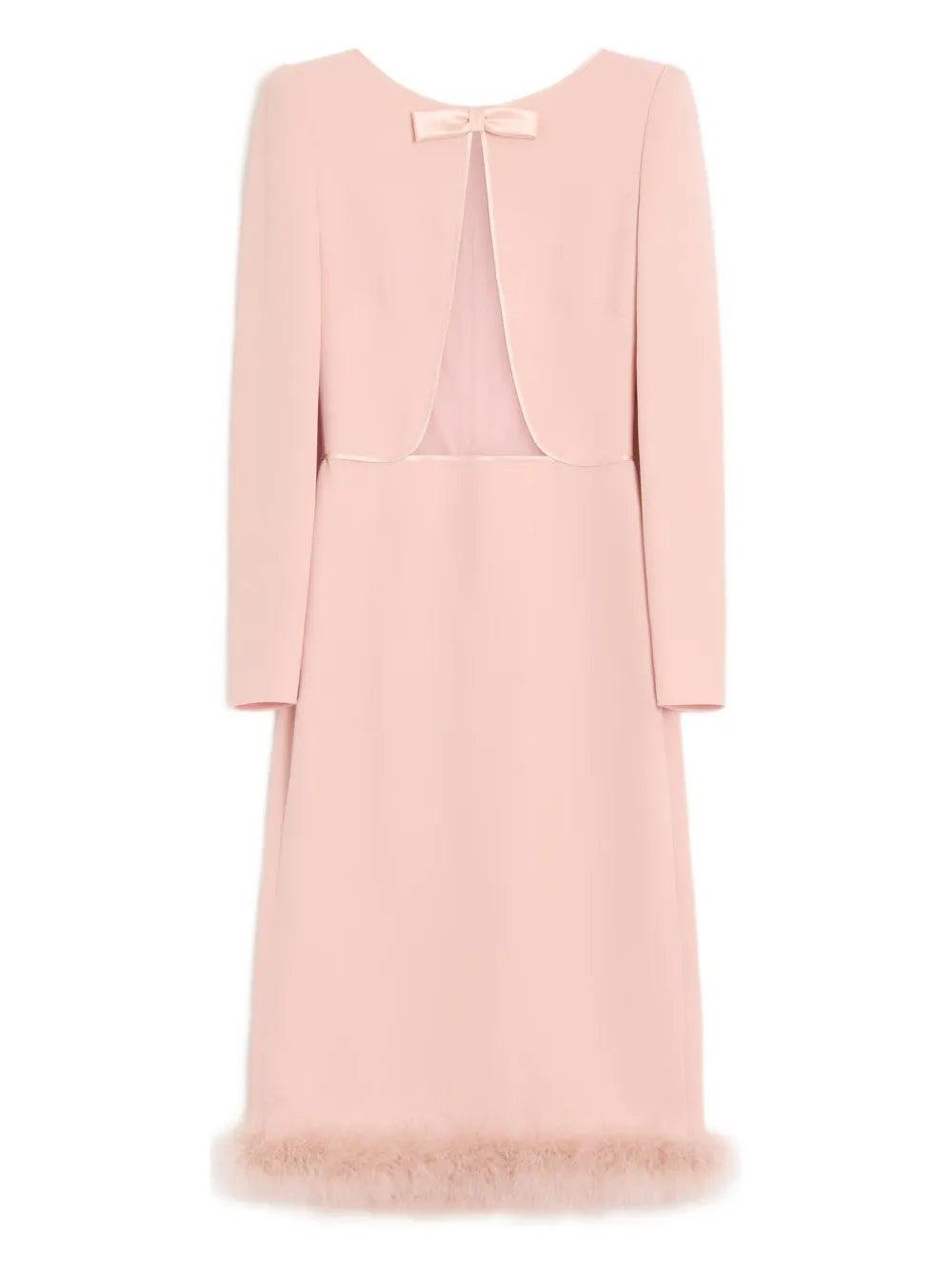 Valentino Garavani Midi Boa Shoulder Pads Dress — Pink — Size S — Front View