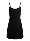 Alice Olivia Eve Embellished Trim Mini Dress — Black — Size S — Front View