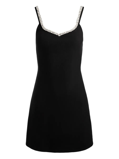 Alice Olivia Eve Embellished Trim Mini Dress — Black — Size S — Front View