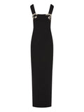 Rachel Gilbert Embellished Square Neck Maxi Gown — Black — Size XS — Front View