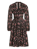 Dolce Gabbana Long Sleeves Floral Midi Dress — Black — Size XS — Front View