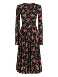 Dolce Gabbana Floral Long Sleeve Midi Dress — Black — Size XS — Front View