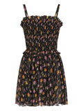 Dolce Gabbana Ruffled Floral Mini Dress — Black — Size XS — Front View