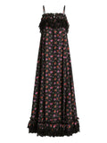 Dolce Gabbana Ruffled Floral Maxi Dress — Black — Size XS — Front View